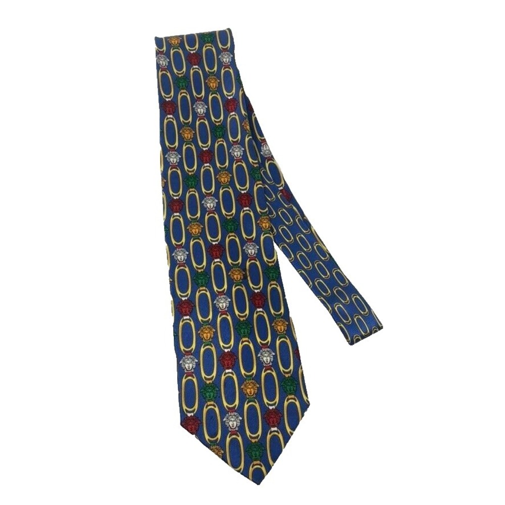Vintage Gianni Versace Silk Tie Blue Chain Link Mens Business‎ Office Career